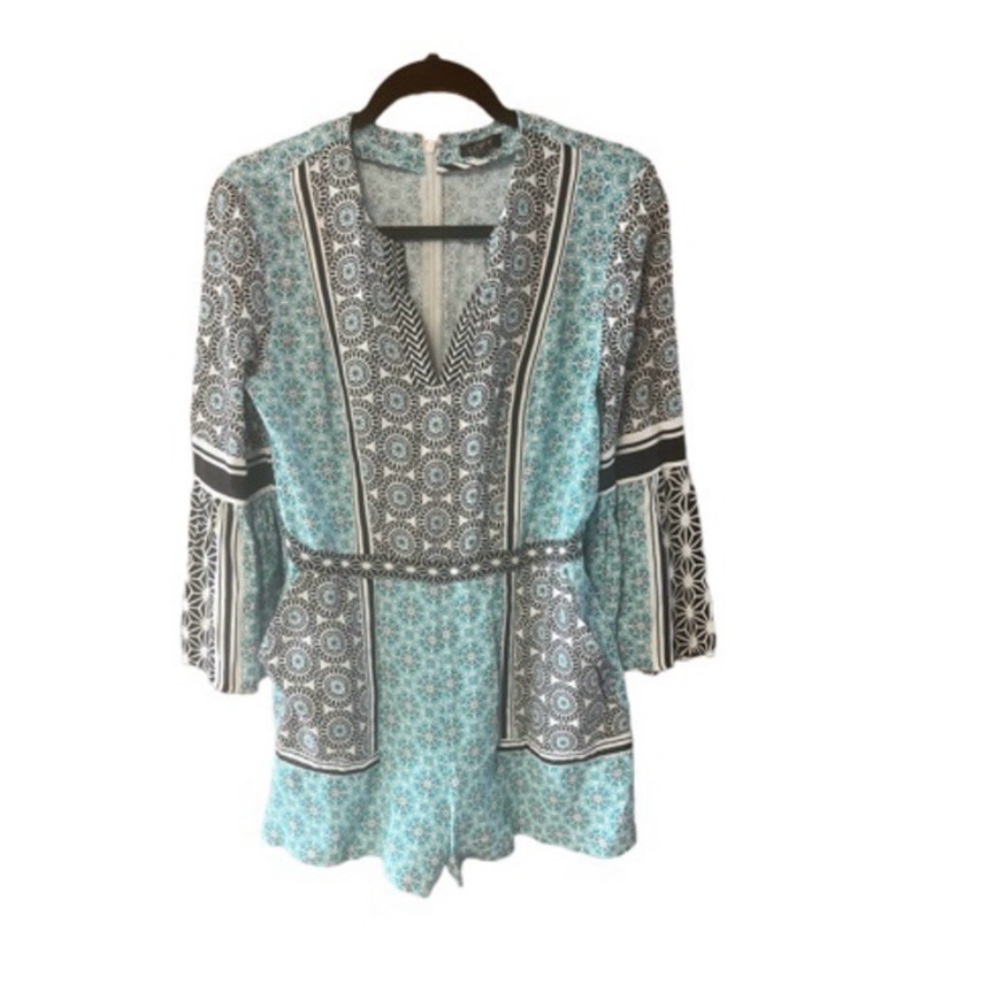 Loft Sand Dollar Bell Sleeve Romper In Radiant Teal - Picture 2 of 7